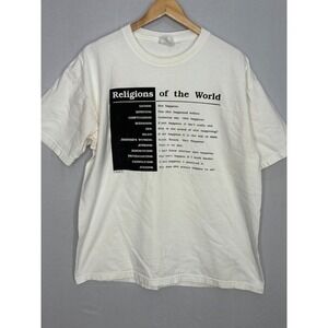 Religions of The World‎ Activewear T-Shirt Mens White CrewNeck Vintage Mockery
